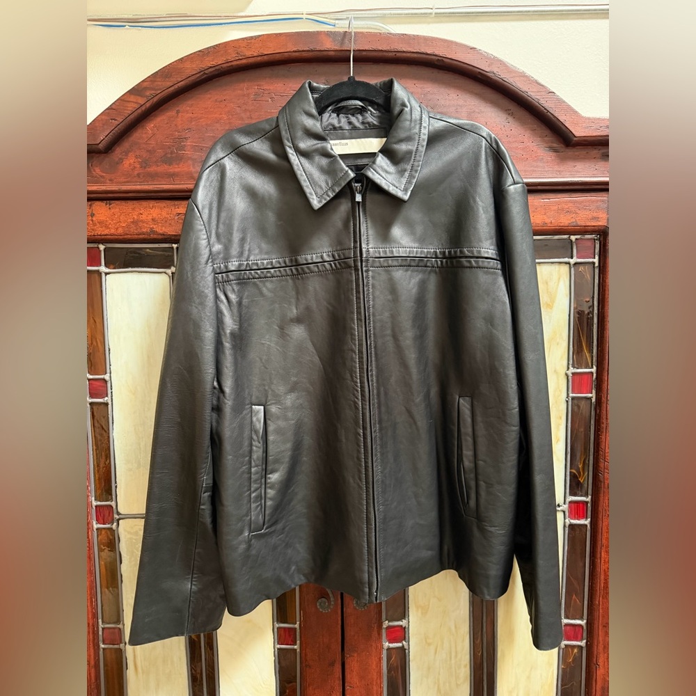 Perry Ellis Men's Black Leather Jacket